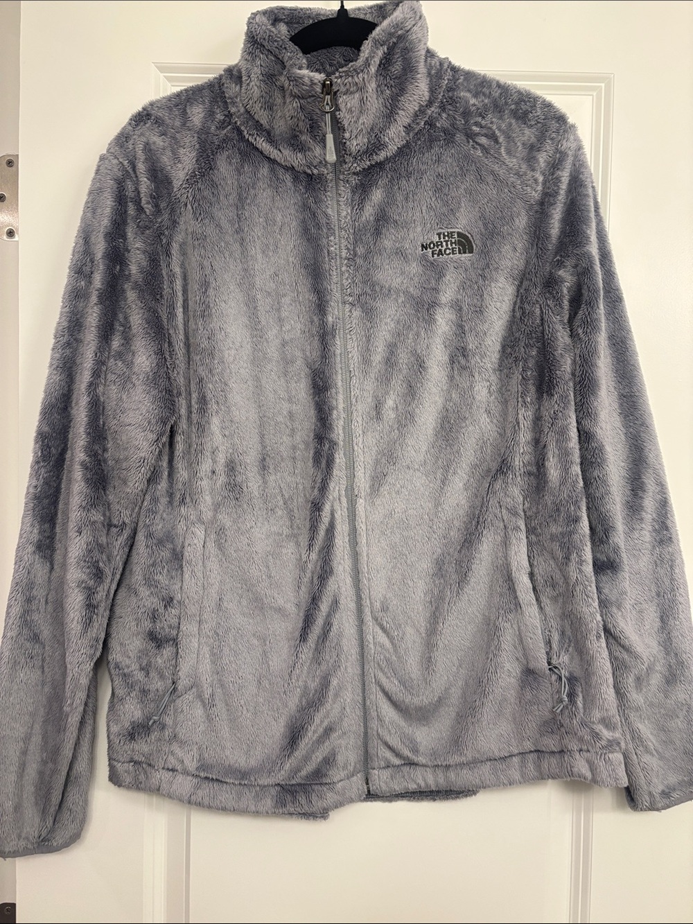 The North Face Women's Light Gray Plush Full-Zip Teddy Jacket